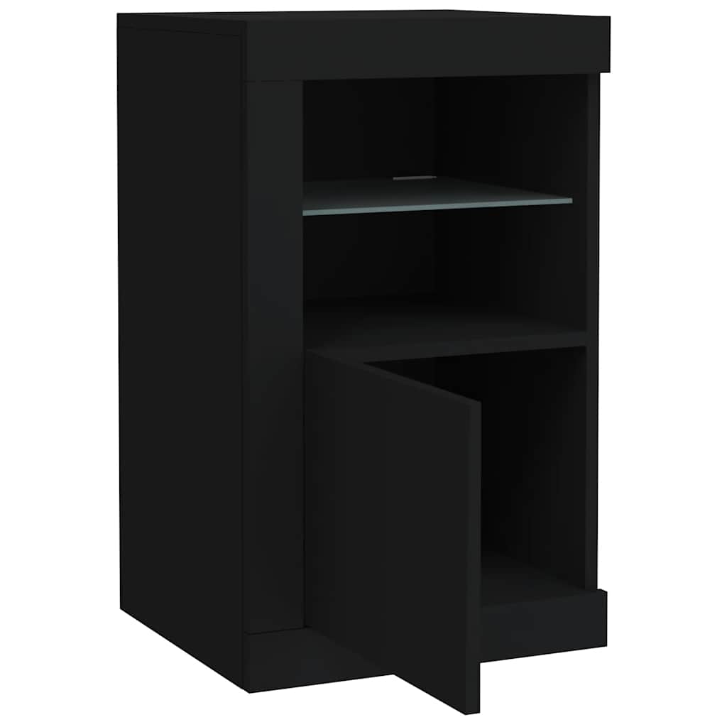 Side Cabinet with LED Lights Black Engineered Wood